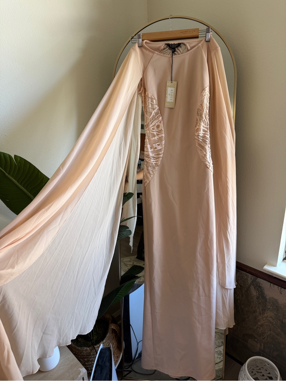 Lipsy Blush Pink Maxi Dress with Sheer Cape